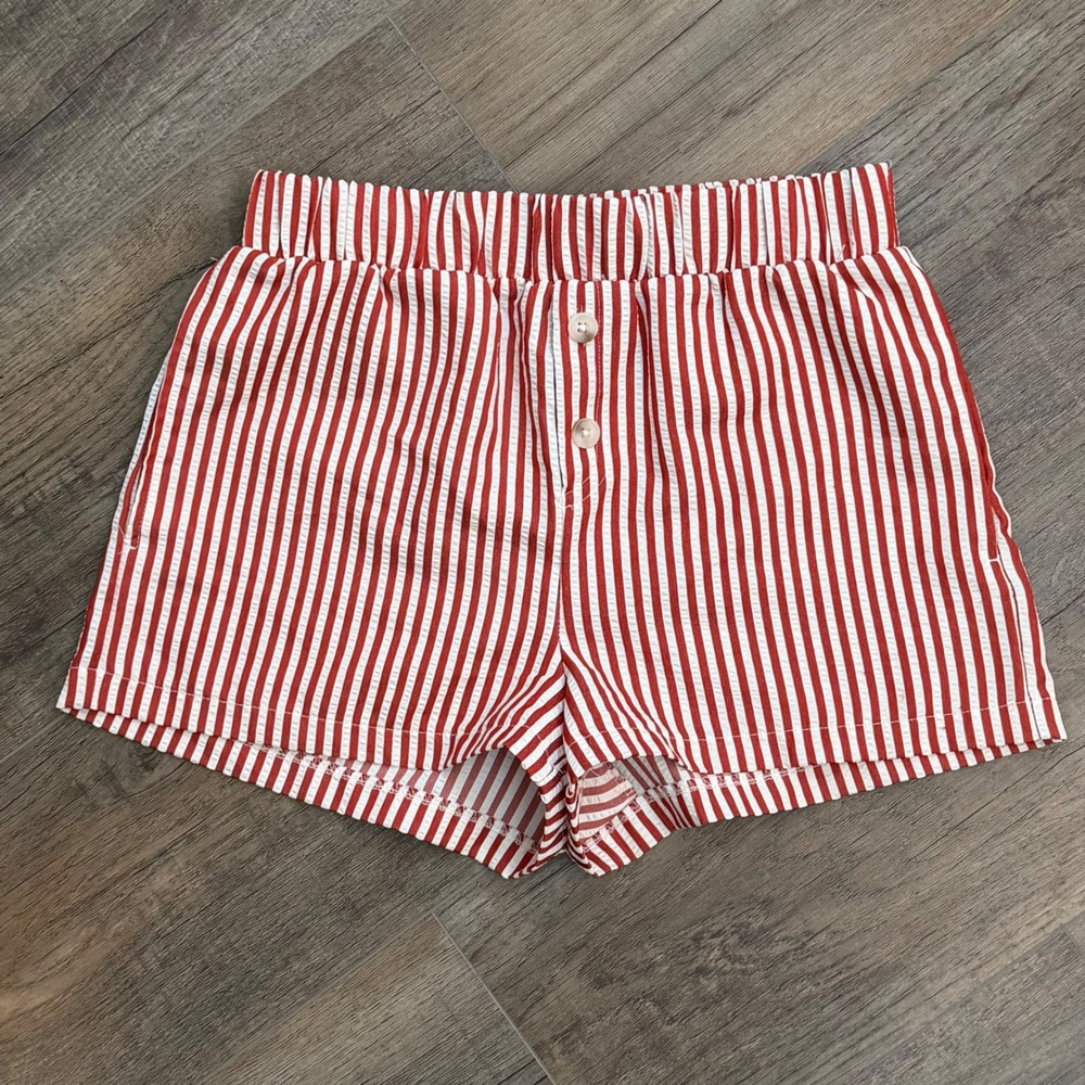Happily Grey Boxer Red White Striped Seersucker Shorts Lounge Women XS Sporty IU